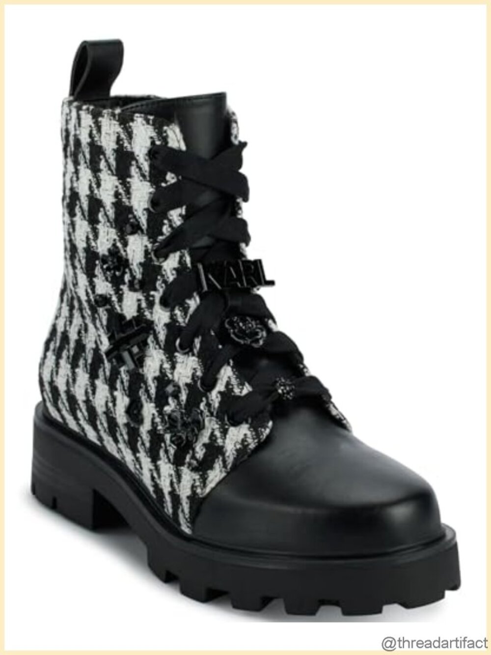 Lace Up Combat Boot With Pins Leather Ankle Bootie